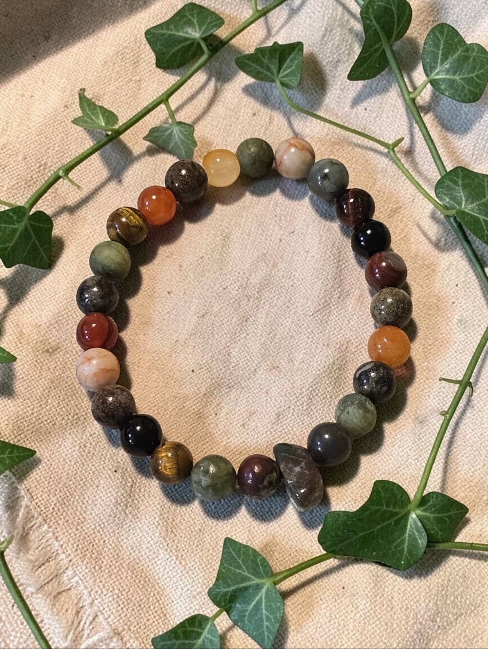 Earth Tone Grounding Multi-Color Natural Stone Bead Stretch Bracelet